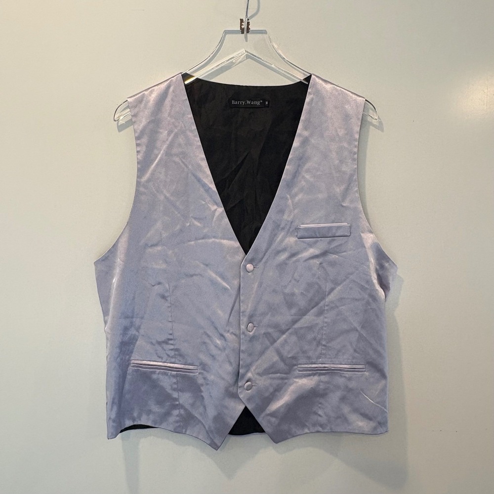 Barry Wang Men's Size M Formal Vest Silver Silk Lined Formal Occasion